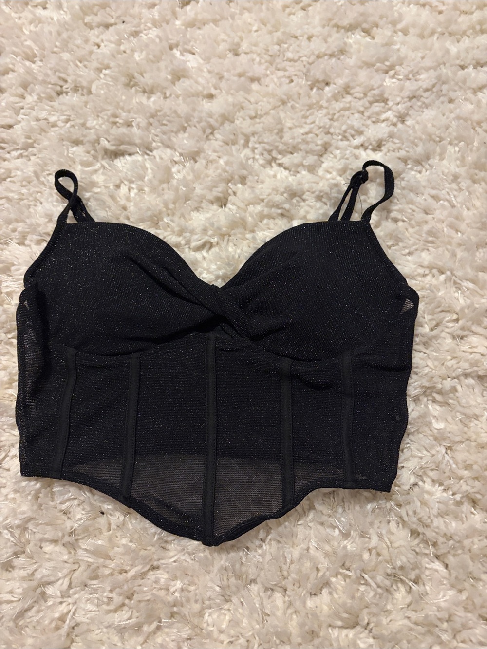 SHEIN Black Sparkle Cropped Bustier Tank